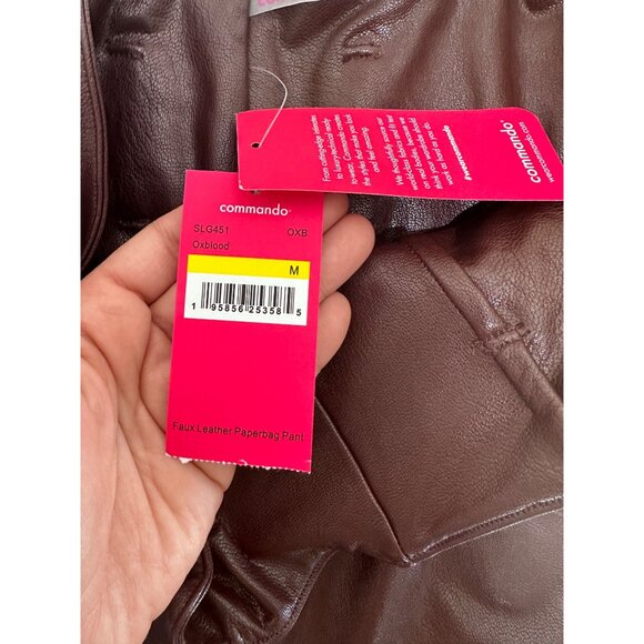 Commando Faux Leather Paperbag Pants Women Medium Brown High Rise Cropped Belted - Picture 11 of 13